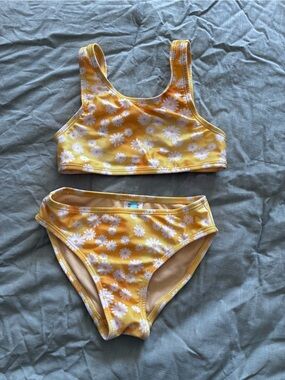 Girls Yellow Daisy Print Bikini Set - Two-Piece Kids Swimwear